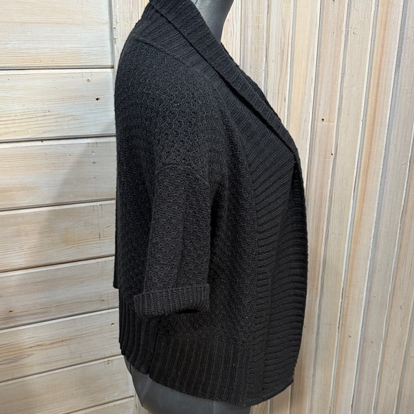 NY Collection Black Ribbed Cardigan - Picture 3 of 4